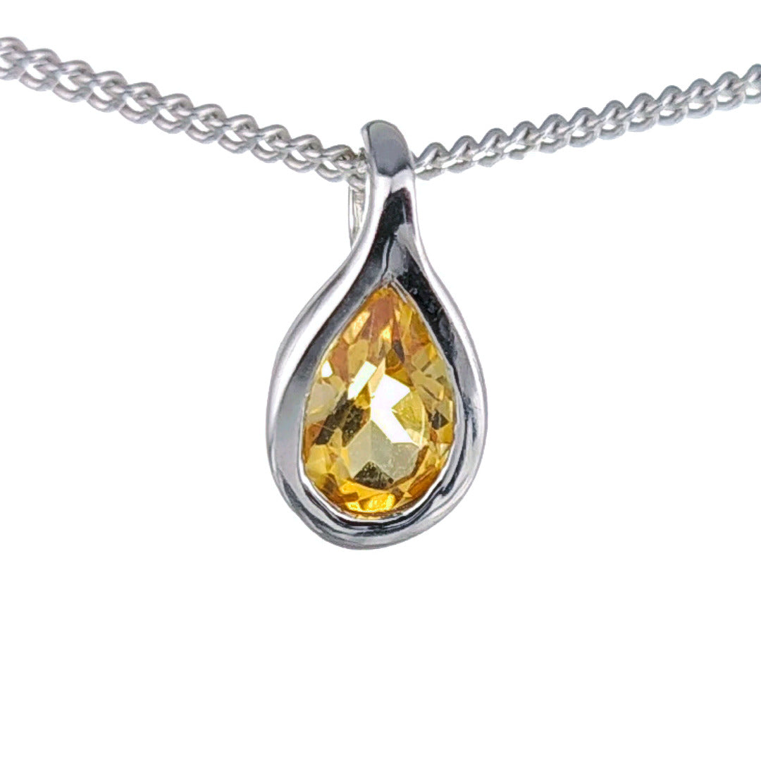 Citrine Necklace 0.35ct Pear Yellow Pendant Silver November Birthstone