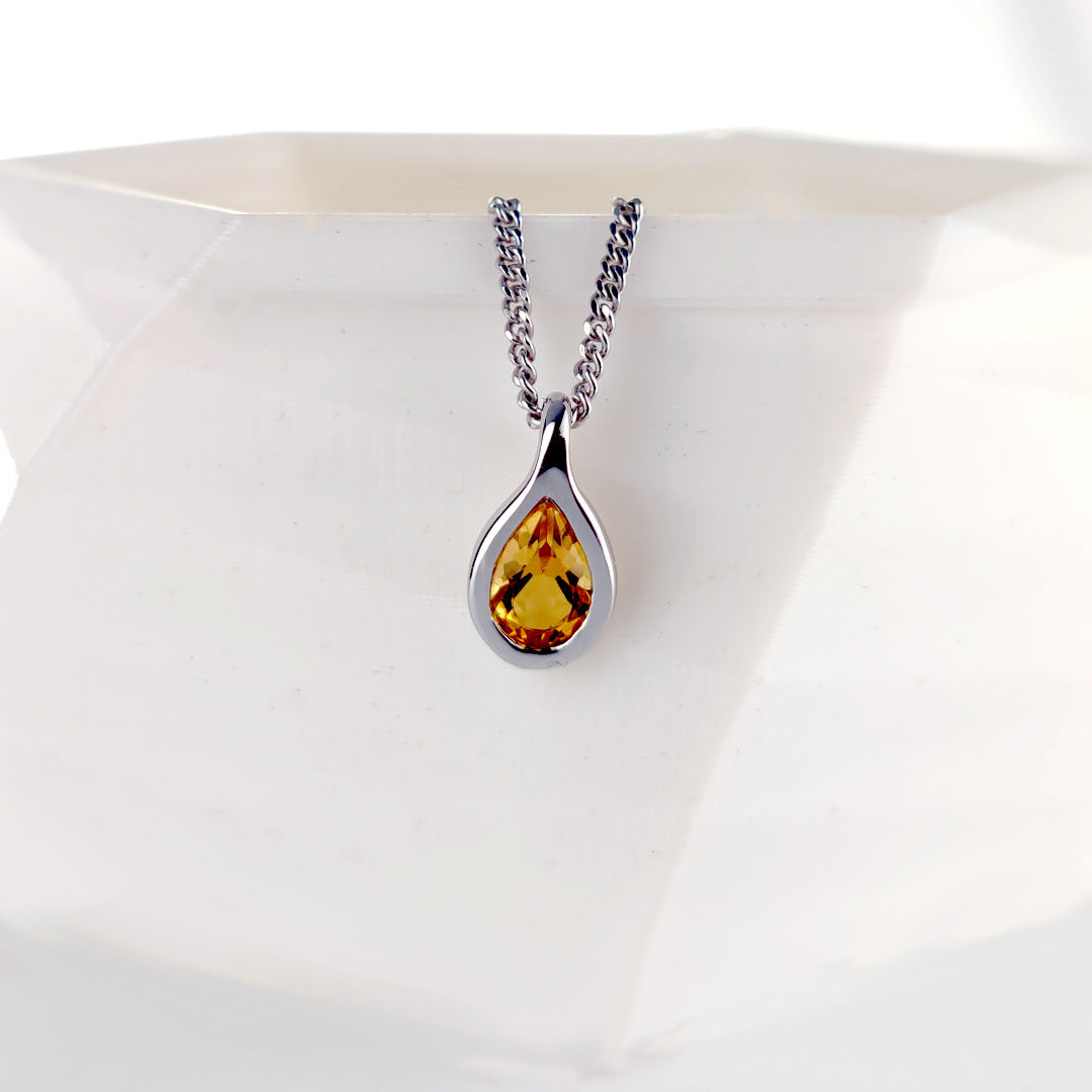 Citrine Necklace 0.35ct Pear Yellow Pendant Silver November Birthstone