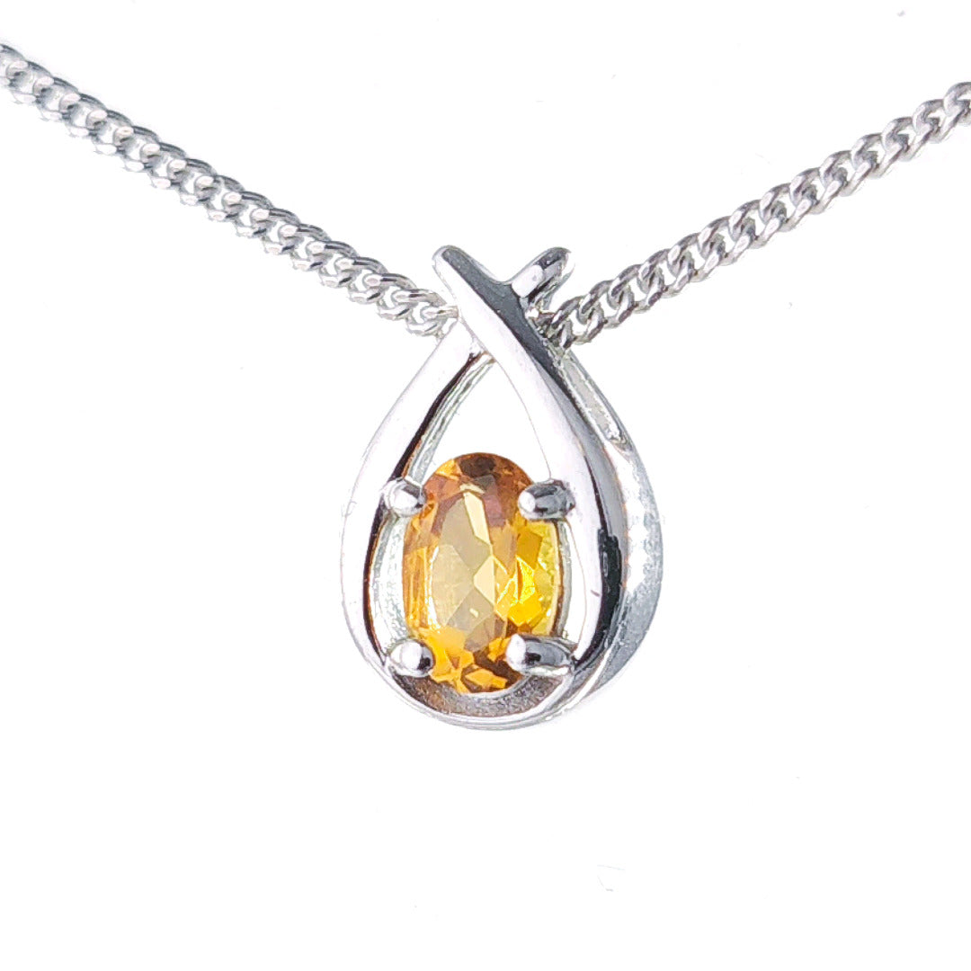 Citrine Necklace 0.45ct Pear Yellow Twist Pendant Silver November Birthstone