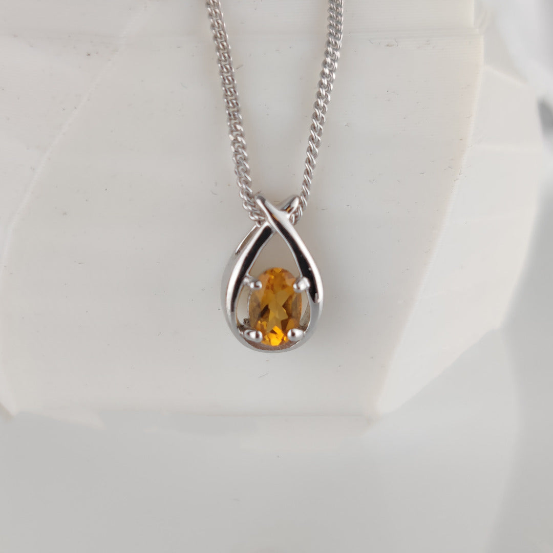 Citrine Necklace 0.45ct Pear Yellow Twist Pendant Silver November Birthstone