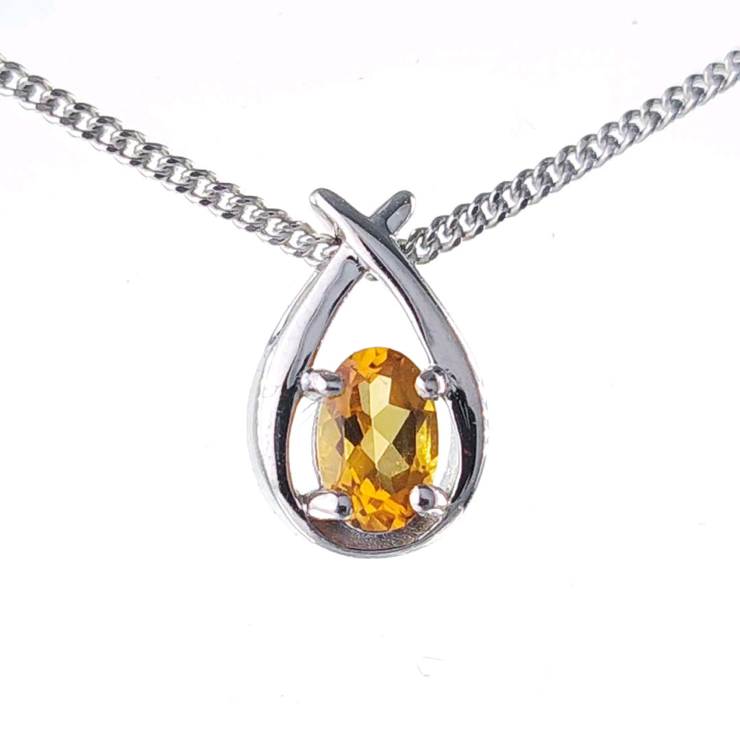 Citrine Necklace 0.45ct Pear Yellow Twist Pendant Silver November Birthstone