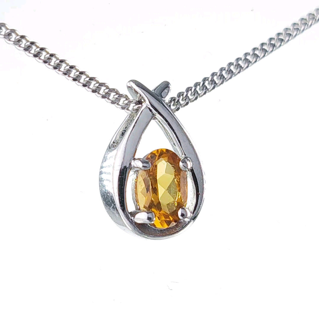 Citrine Necklace 0.45ct Pear Yellow Twist Pendant Silver November Birthstone