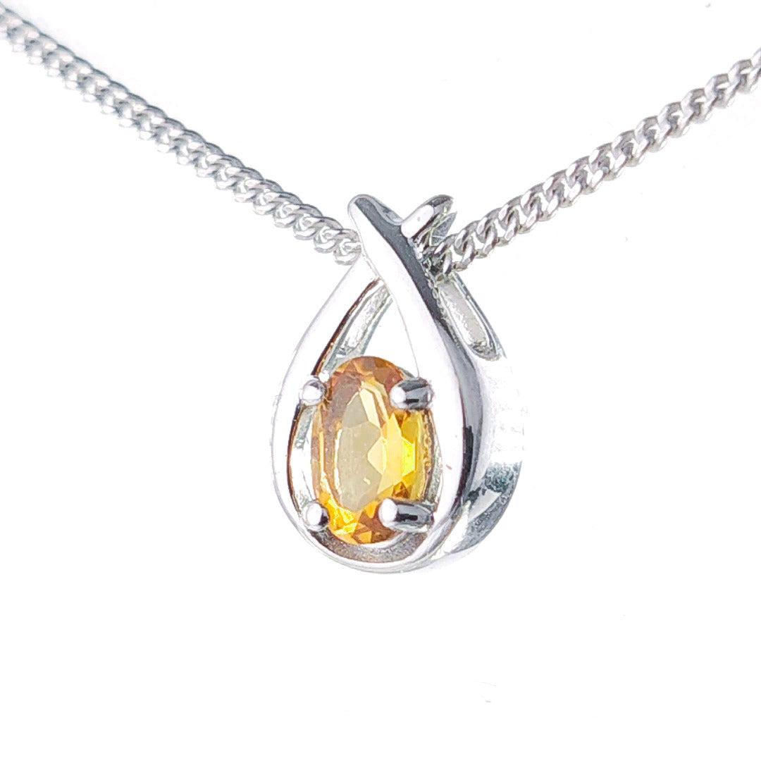 Citrine Necklace 0.45ct Pear Yellow Twist Pendant Silver November Birthstone