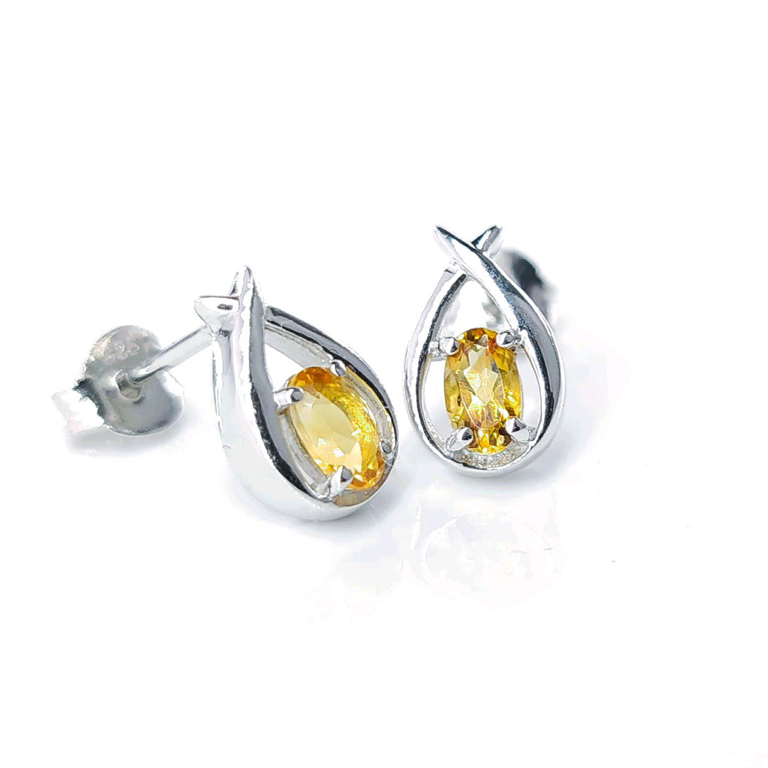 Citrine Earrings 0.46ct Pear Yellow Twist Studs Silver November Birthstone