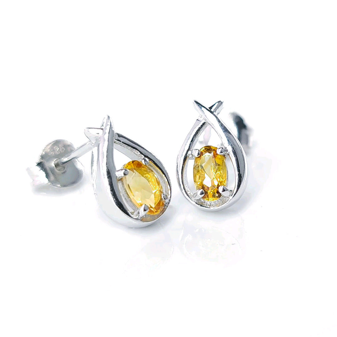 Citrine Earrings 0.46ct Pear Yellow Twist Studs Silver November Birthstone