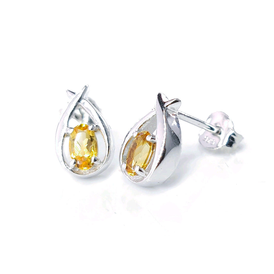 Citrine Earrings 0.46ct Pear Yellow Twist Studs Silver November Birthstone