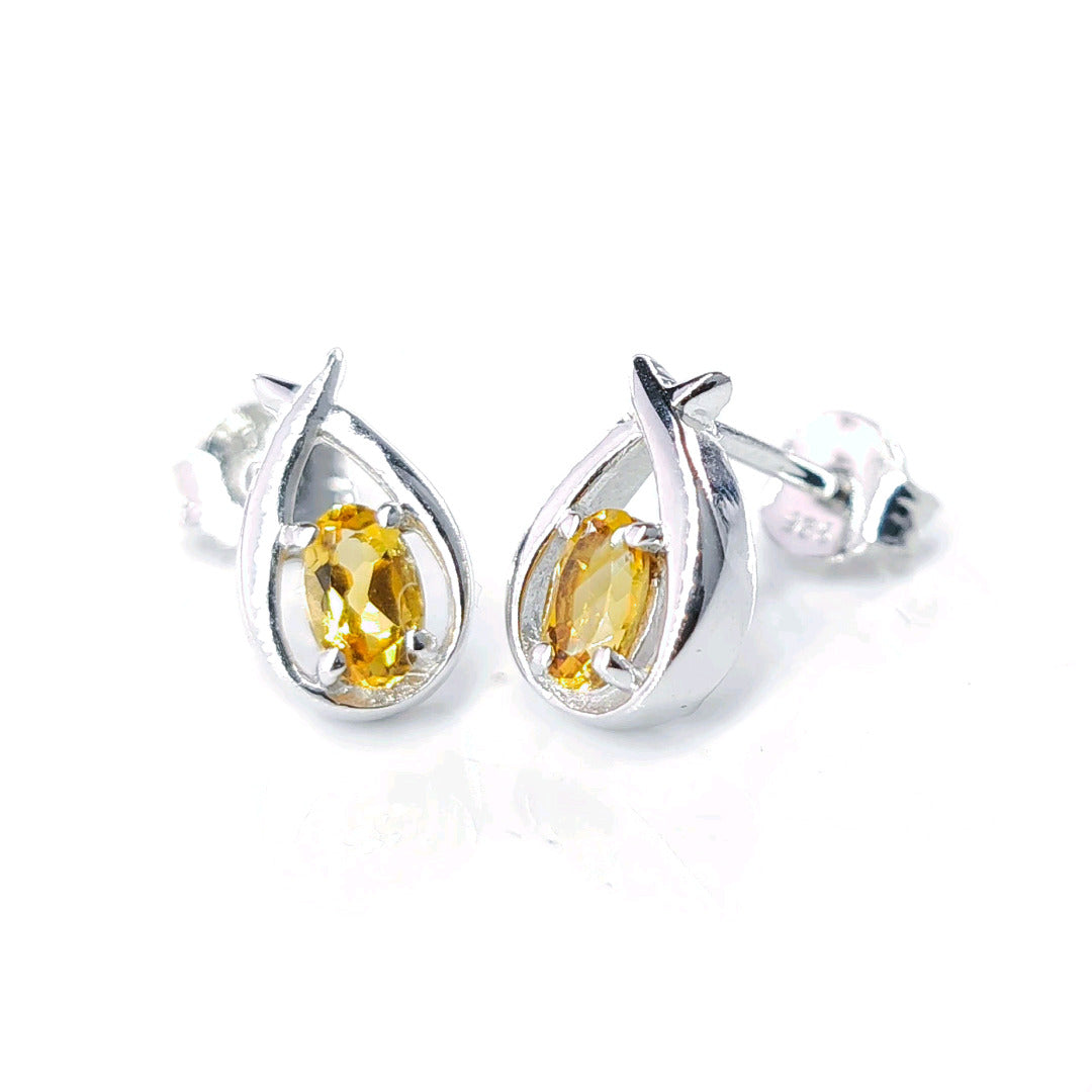 Citrine Earrings 0.46ct Pear Yellow Twist Studs Silver November Birthstone