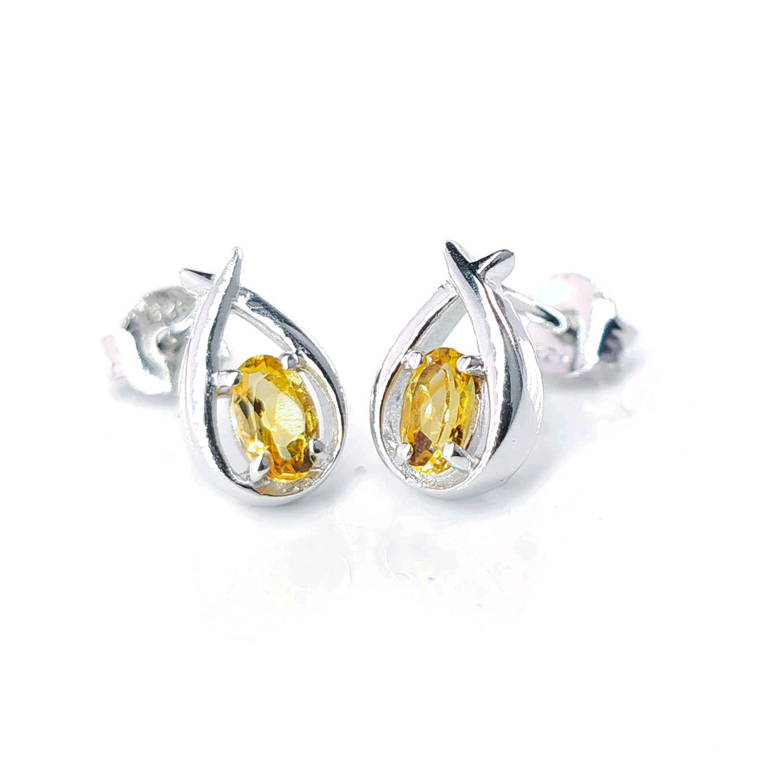 Citrine Earrings 0.46ct Pear Yellow Twist Studs Silver November Birthstone