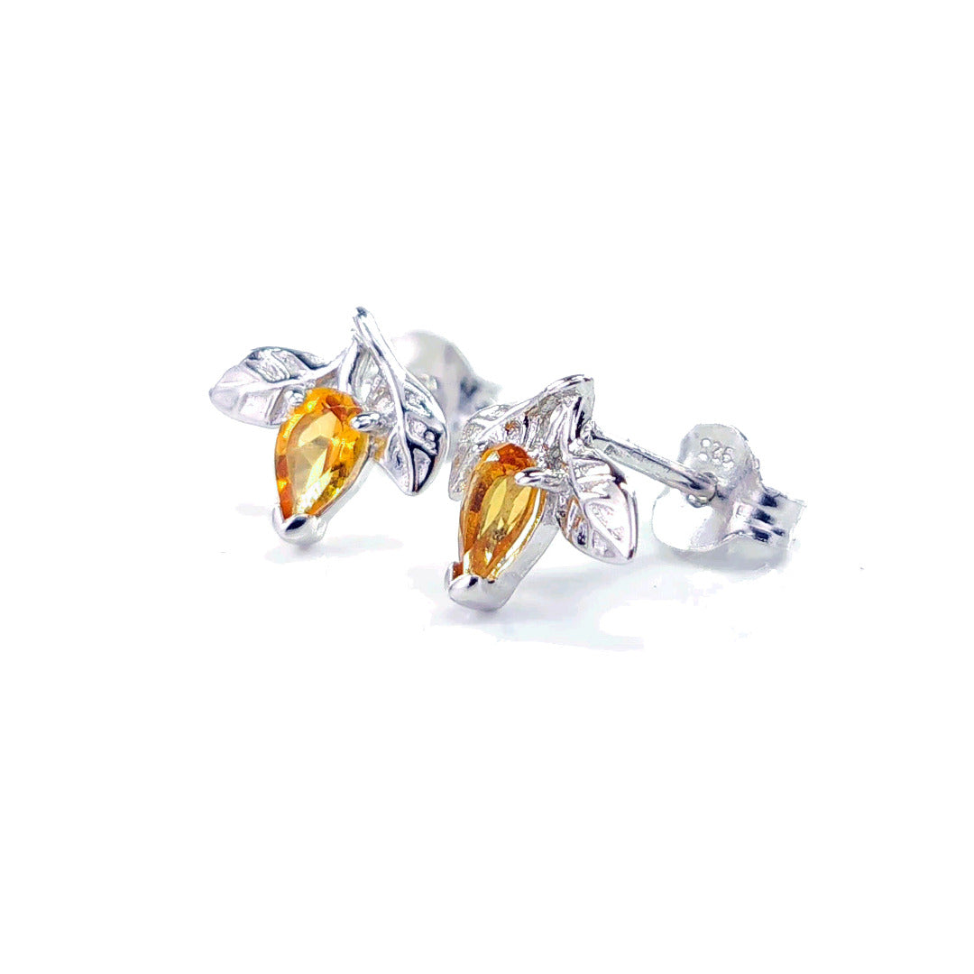 Citrine Earrings 0.4ct Yellow Tree of Life Studs Silver November Birthstone