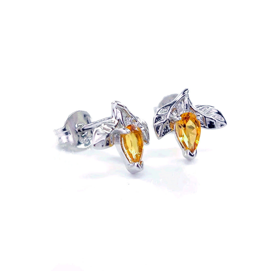 Citrine Earrings 0.4ct Yellow Tree of Life Studs Silver November Birthstone