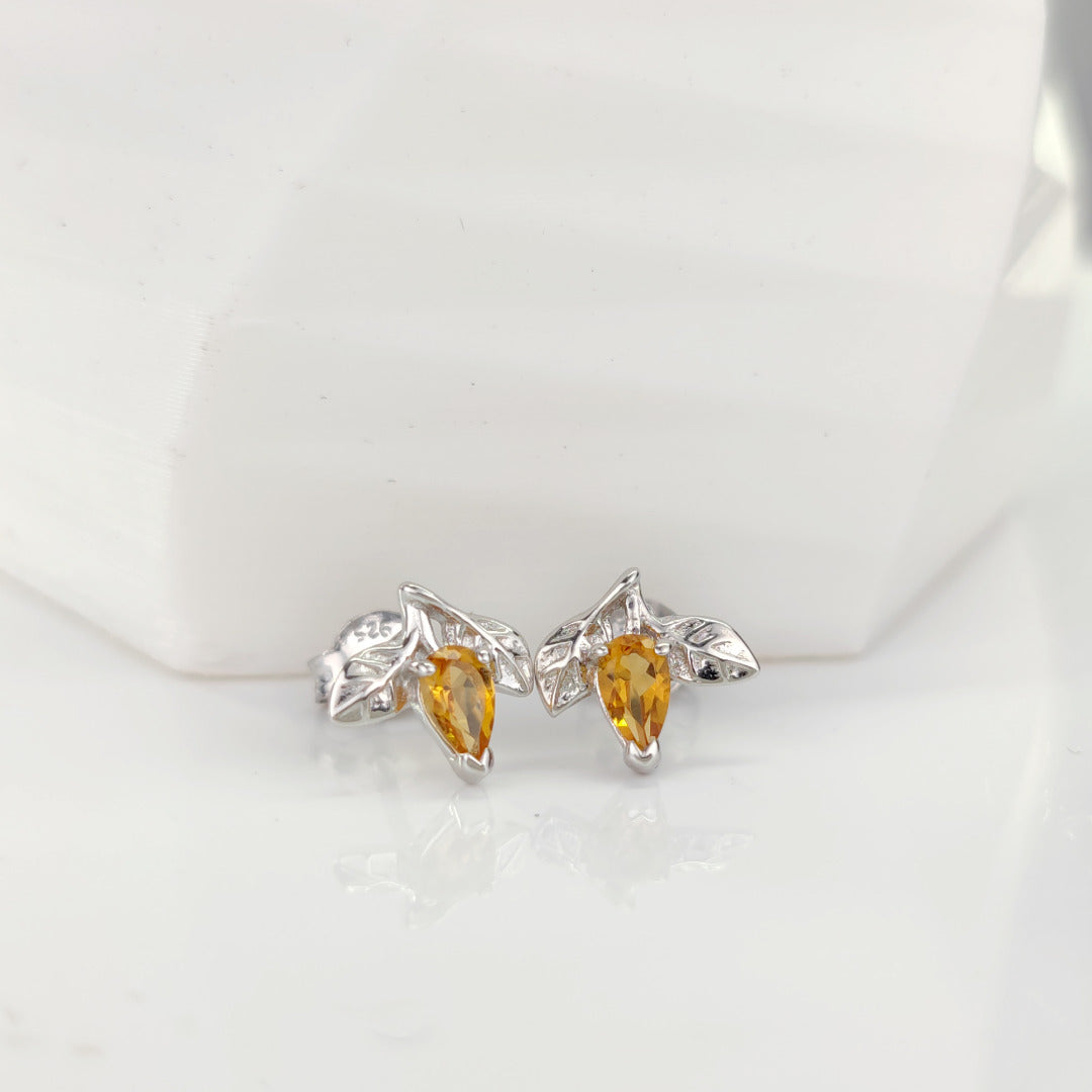 Citrine Earrings 0.4ct Yellow Tree of Life Studs Silver November Birthstone