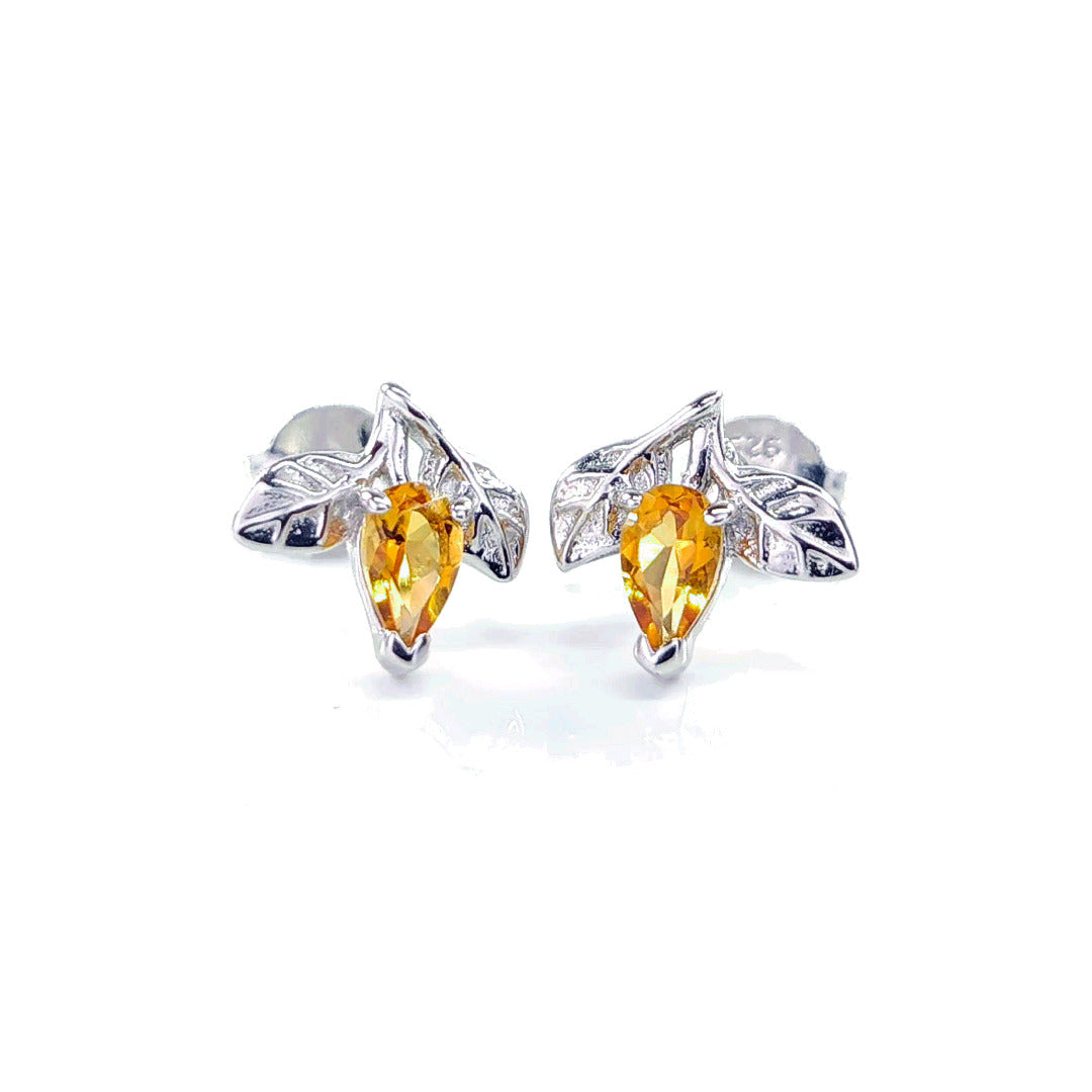 Citrine Earrings 0.4ct Yellow Tree of Life Studs Silver November Birthstone