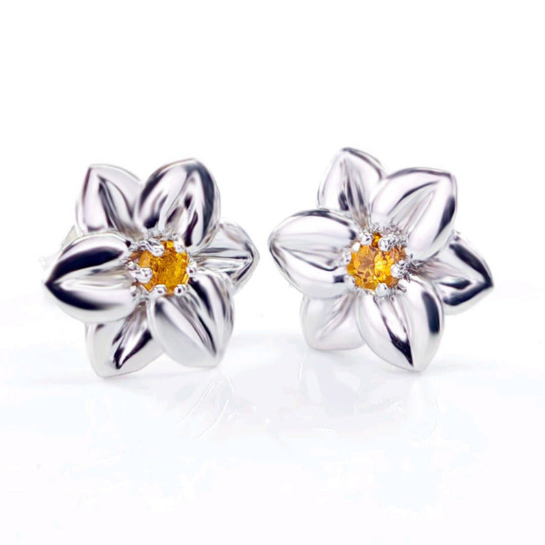 Citrine Earrings 0.14ct Yellow Daffodil Studs Silver November Birthstone