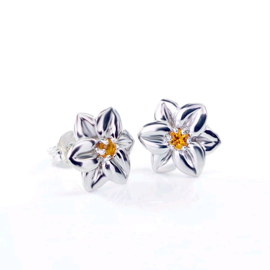 Citrine Earrings 0.14ct Yellow Daffodil Studs Silver November Birthstone