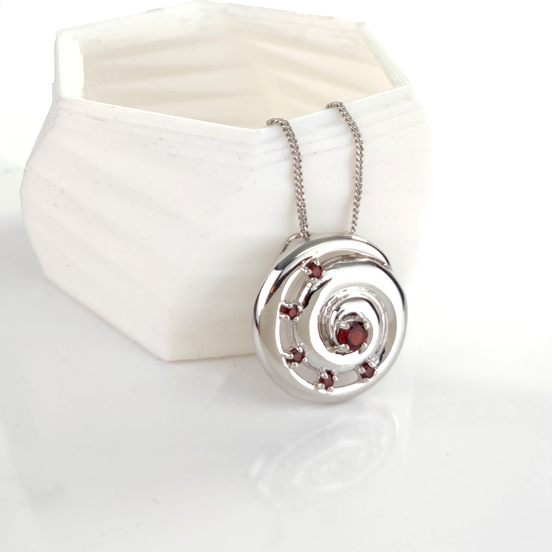 Garnet Necklace 0.55ct Ammonite Red Pendant Sterling Silver