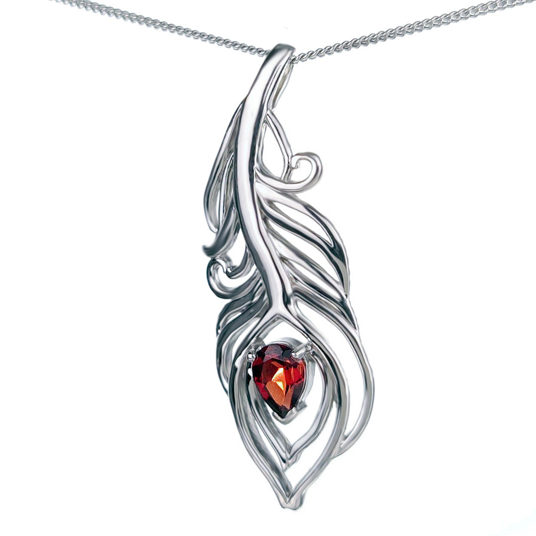 Garnet Necklace 1ct Peacock Red Pendant Silver January Birthstone