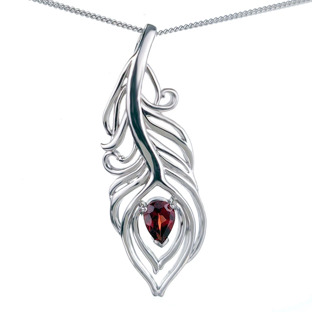 Garnet Necklace 1ct Peacock Red Pendant Silver January Birthstone