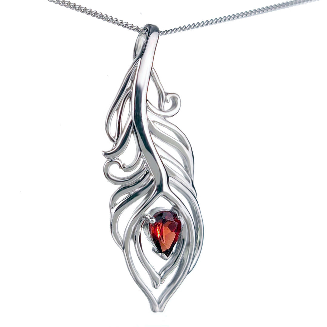 Garnet Necklace 1ct Peacock Red Pendant Silver January Birthstone