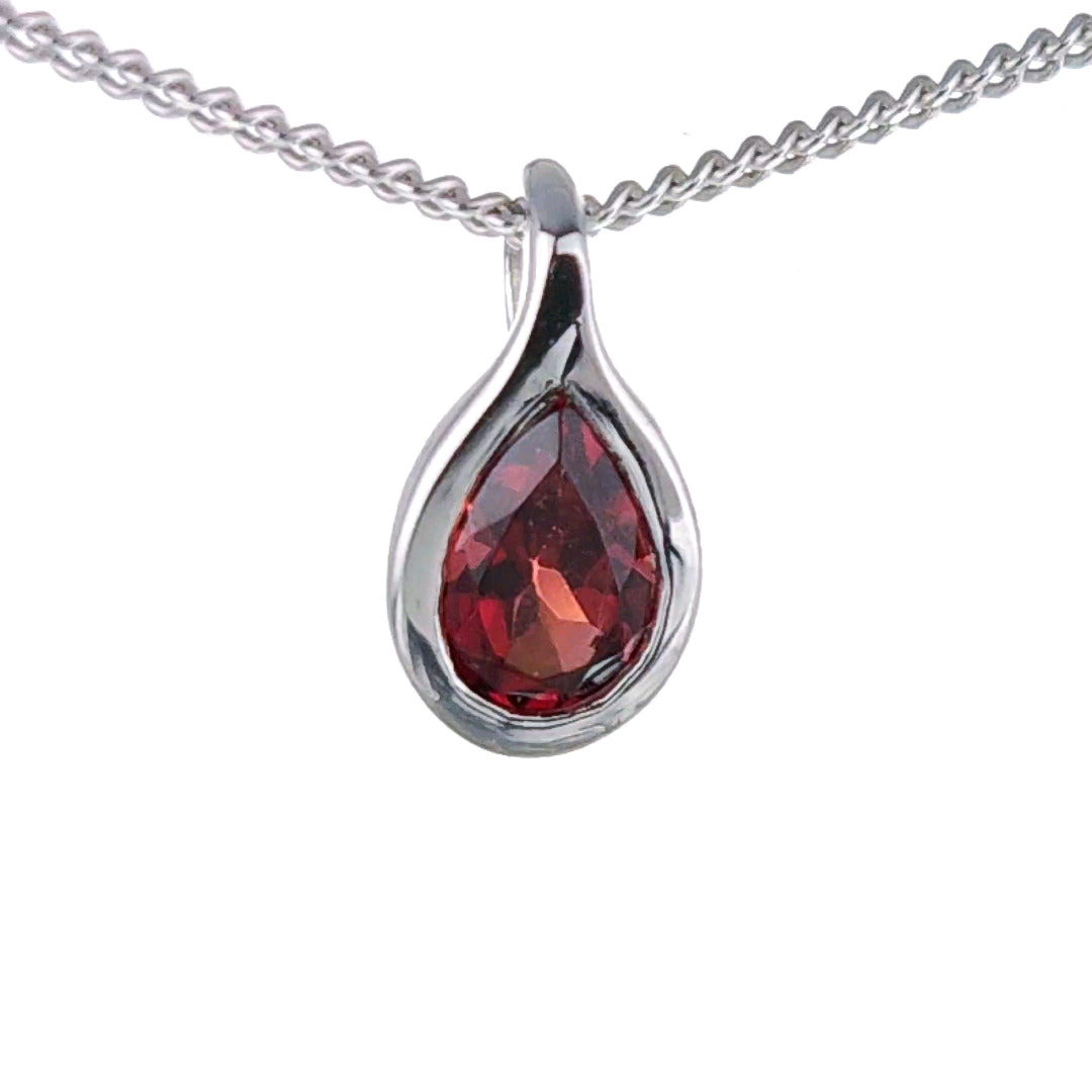 Garnet Necklace 0.4ct Pear Red Pendant Sterling Silver January Birthstone