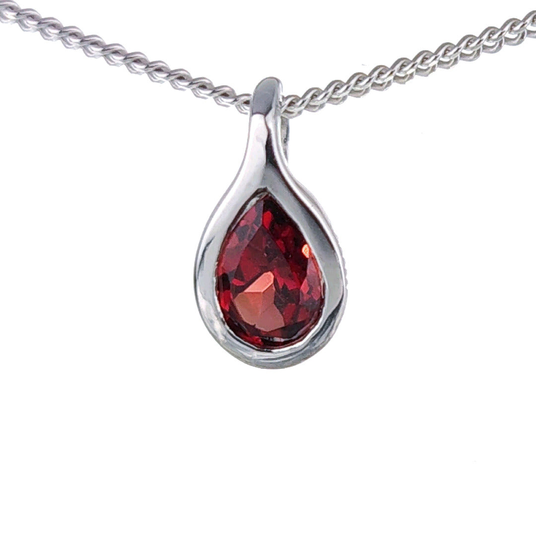 Garnet Necklace 0.4ct Pear Red Pendant Sterling Silver January Birthstone