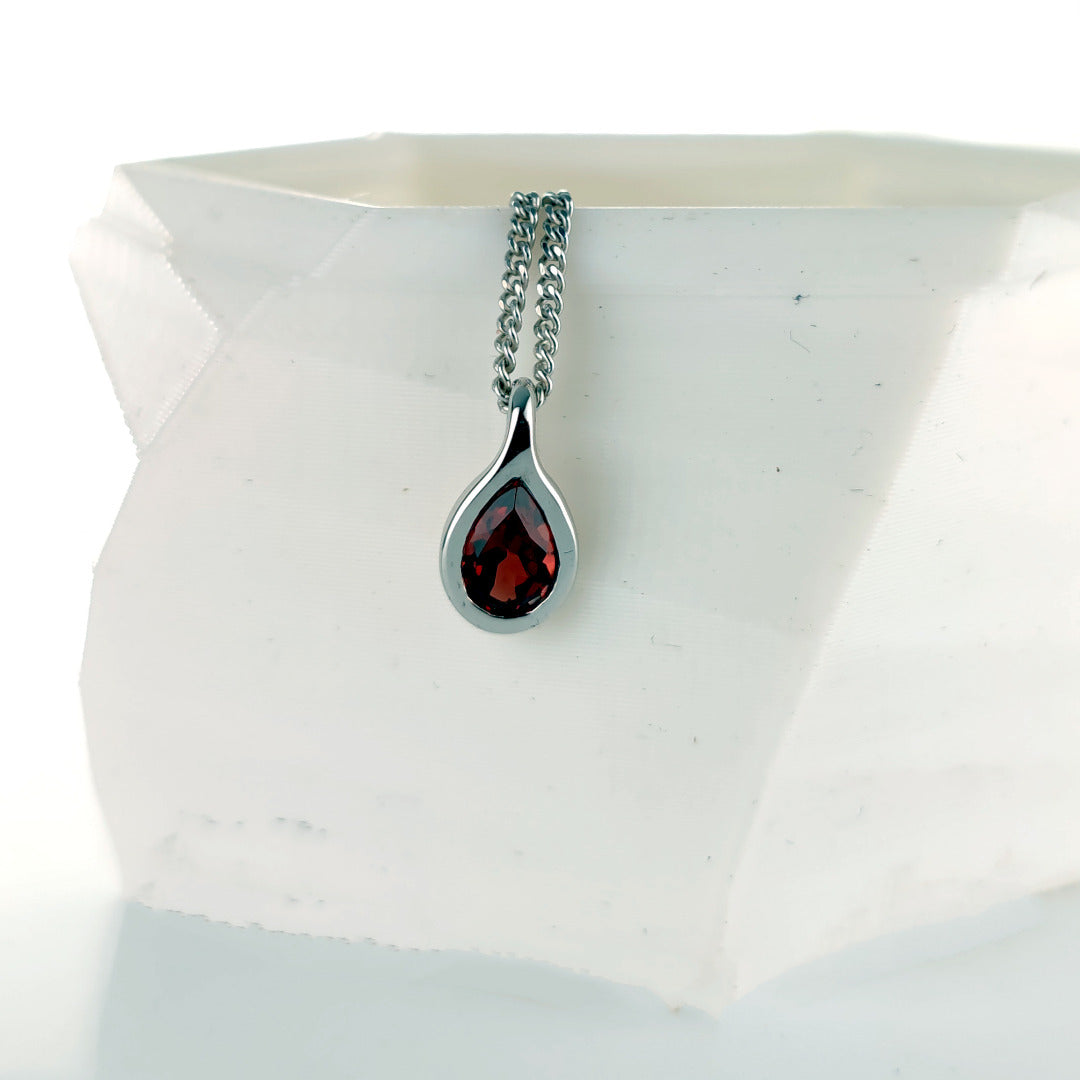 Garnet Necklace 0.4ct Pear Red Pendant Sterling Silver January Birthstone