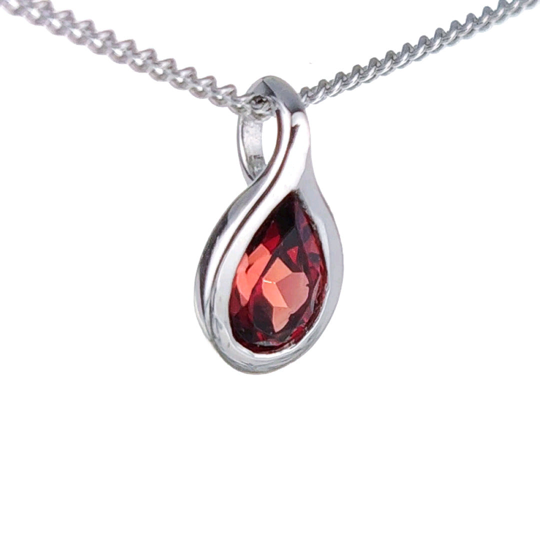 Garnet Necklace 0.4ct Pear Red Pendant Sterling Silver January Birthstone