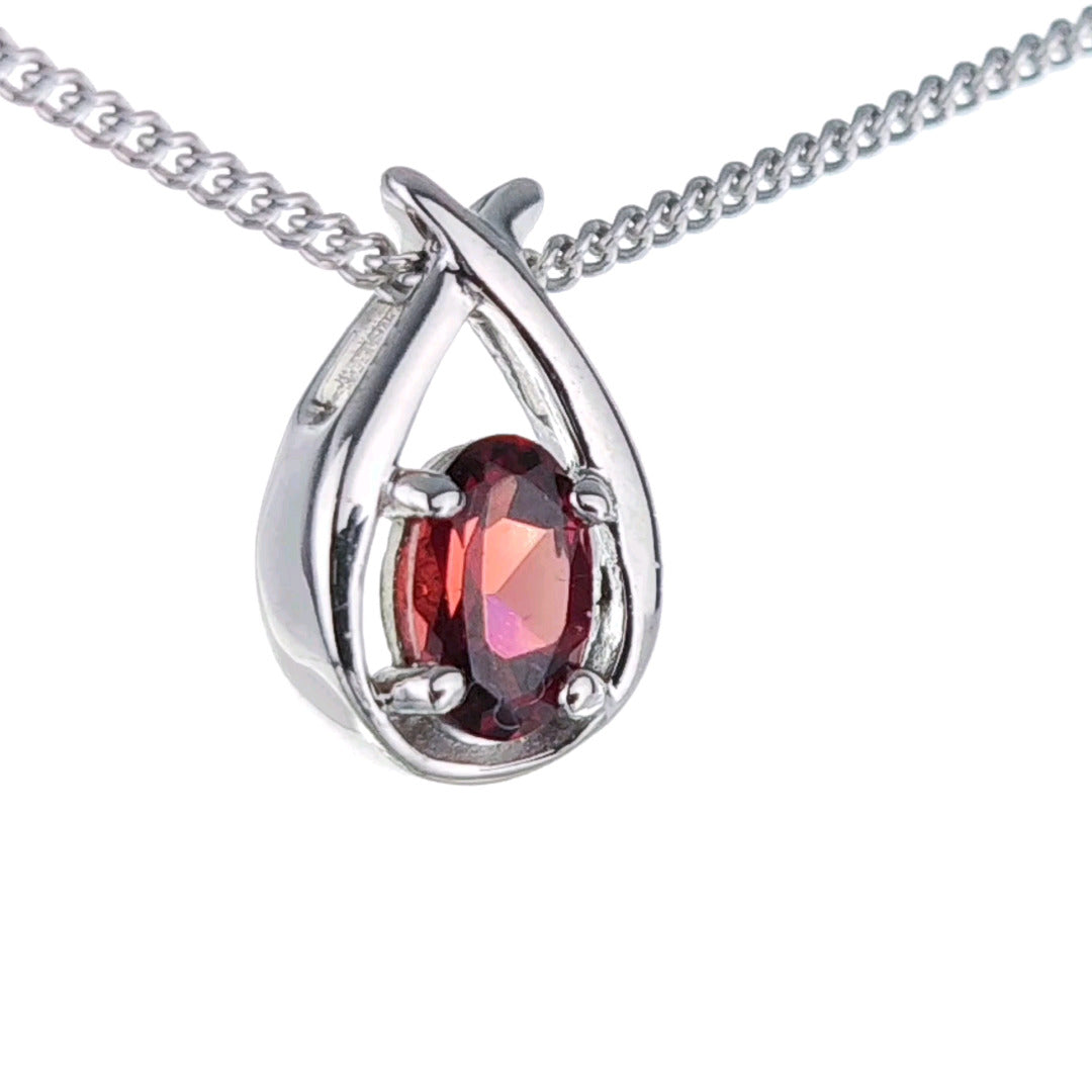 Garnet Necklace 0.55ct Pear Red Twist Pendant Silver January Birthstone