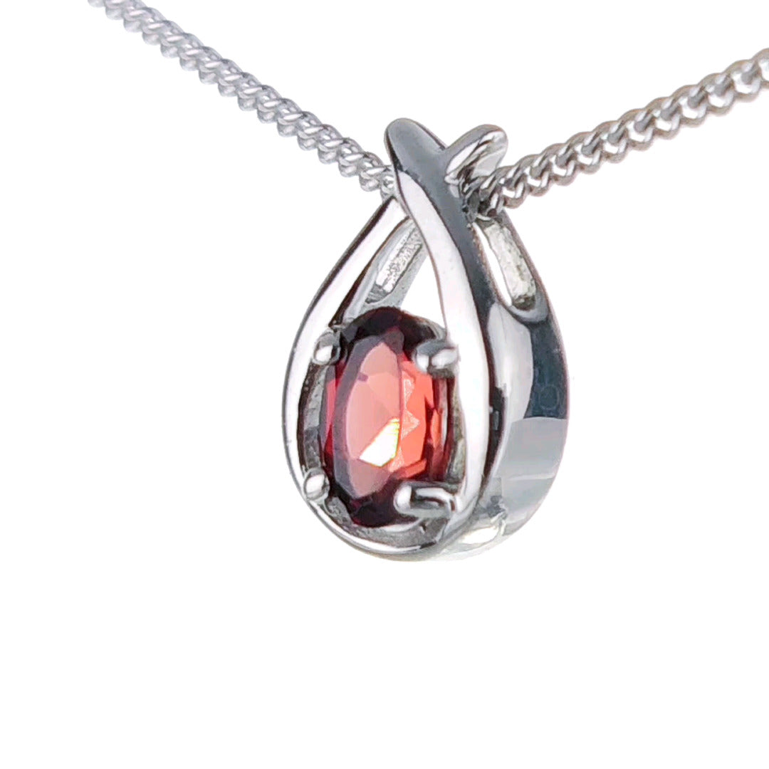 Garnet Necklace 0.55ct Pear Red Twist Pendant Silver January Birthstone