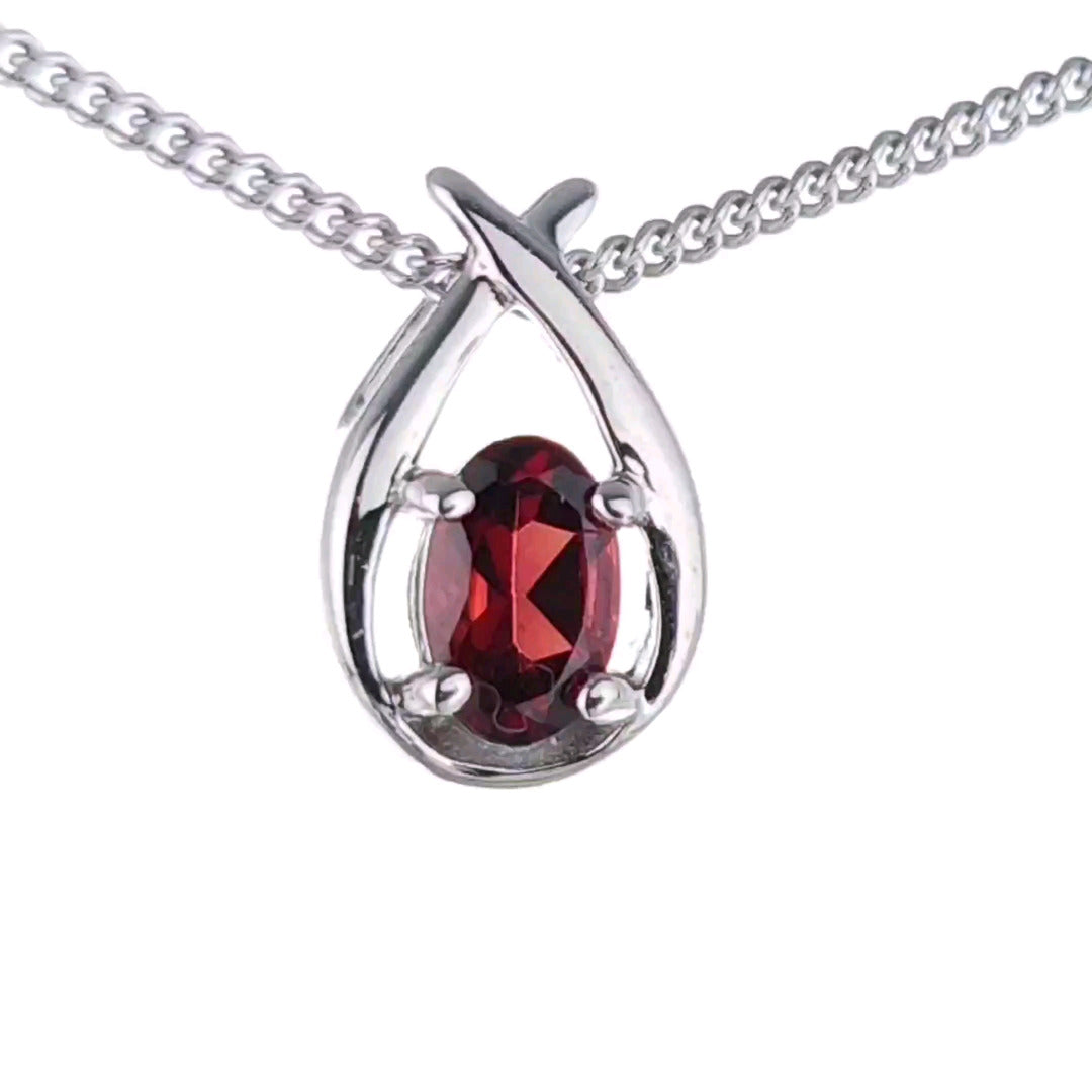 Garnet Necklace 0.55ct Pear Red Twist Pendant Silver January Birthstone