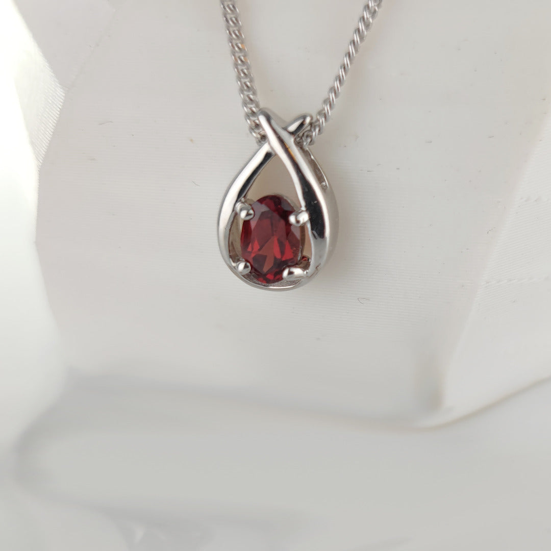 Garnet Necklace 0.55ct Pear Red Twist Pendant Silver January Birthstone