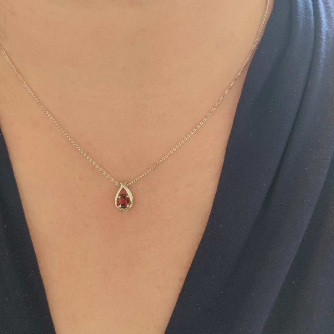 Garnet Necklace 0.55ct Pear Red Twist Pendant Silver January Birthstone