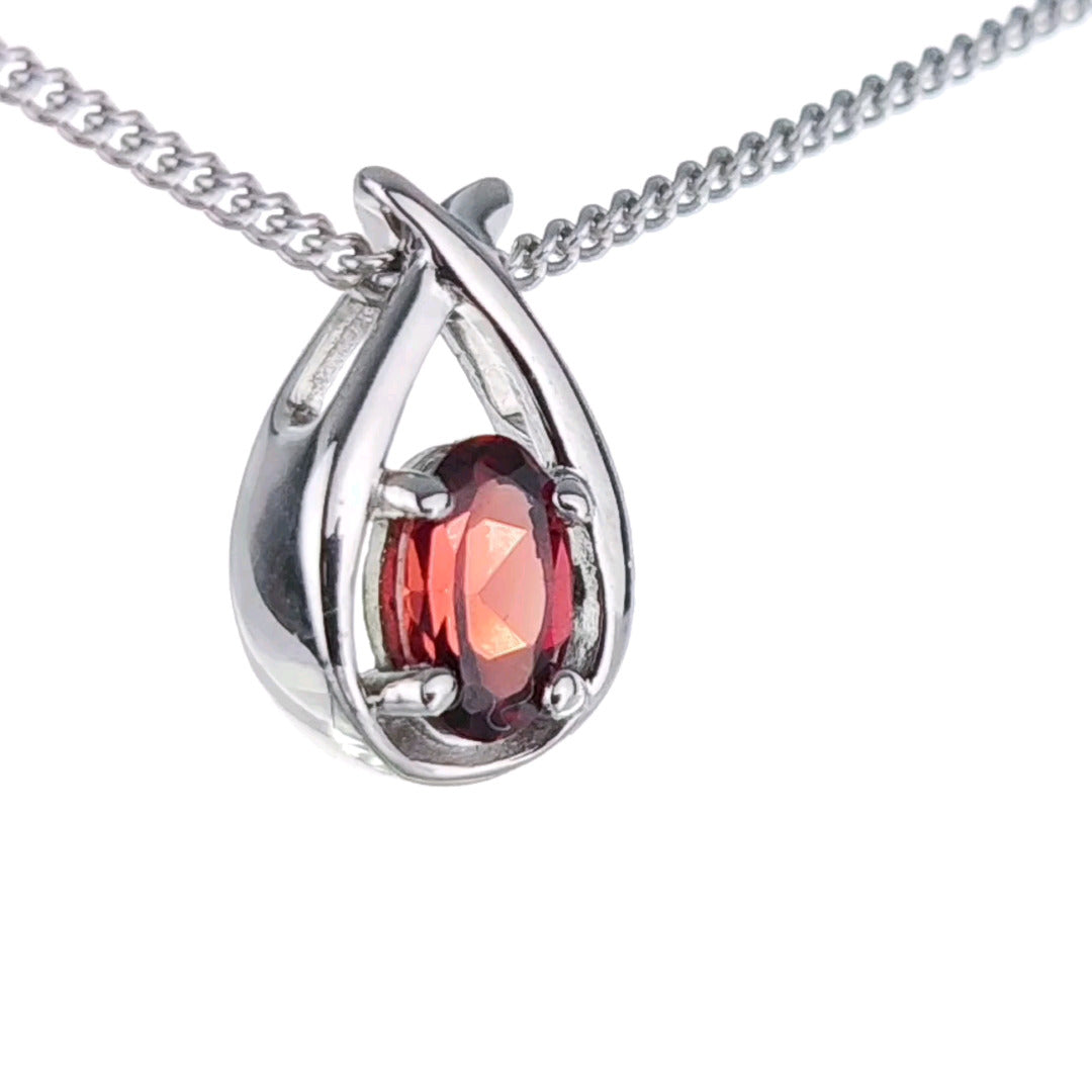 Garnet Necklace 0.55ct Pear Red Twist Pendant Silver January Birthstone