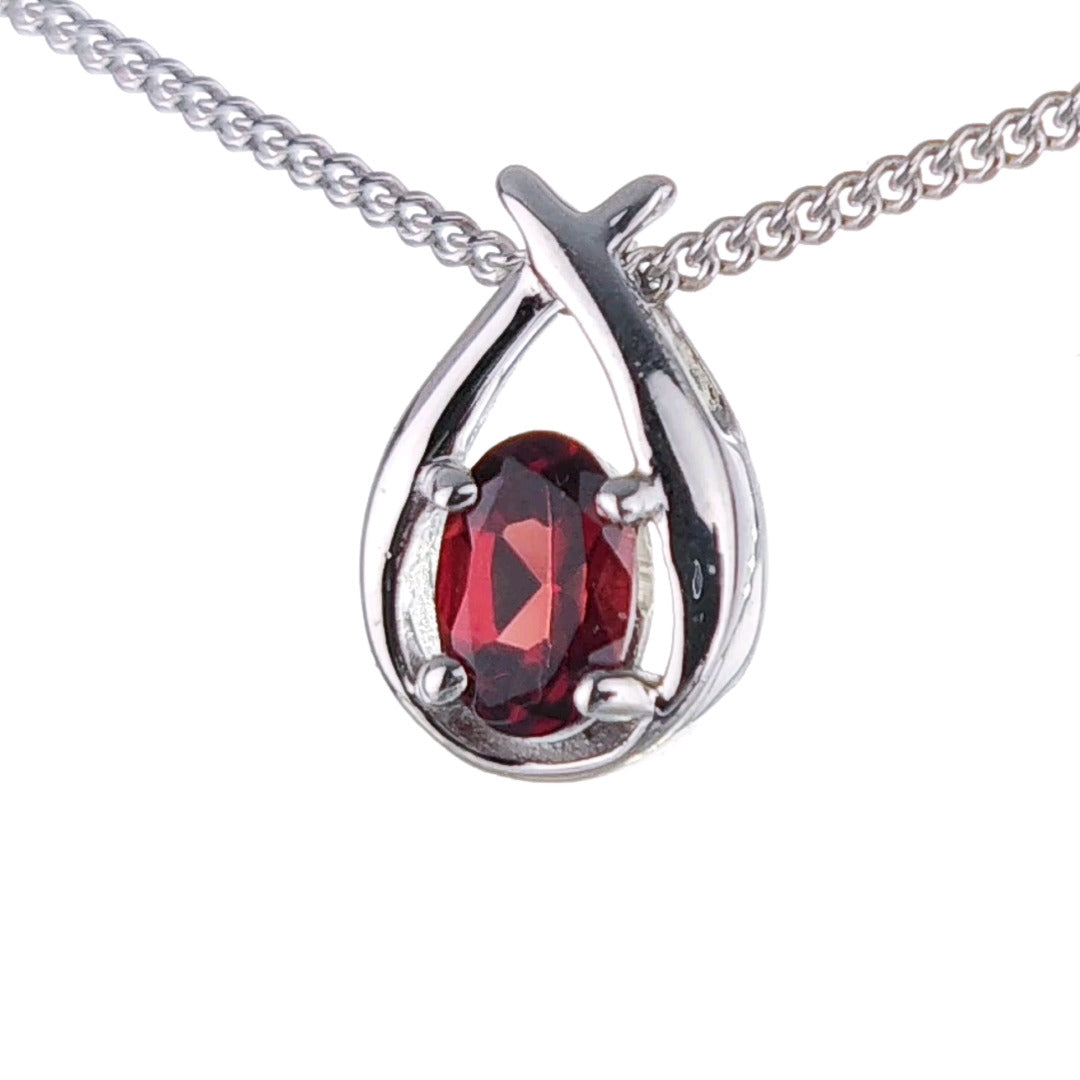 Garnet Necklace 0.55ct Pear Red Twist Pendant Silver January Birthstone