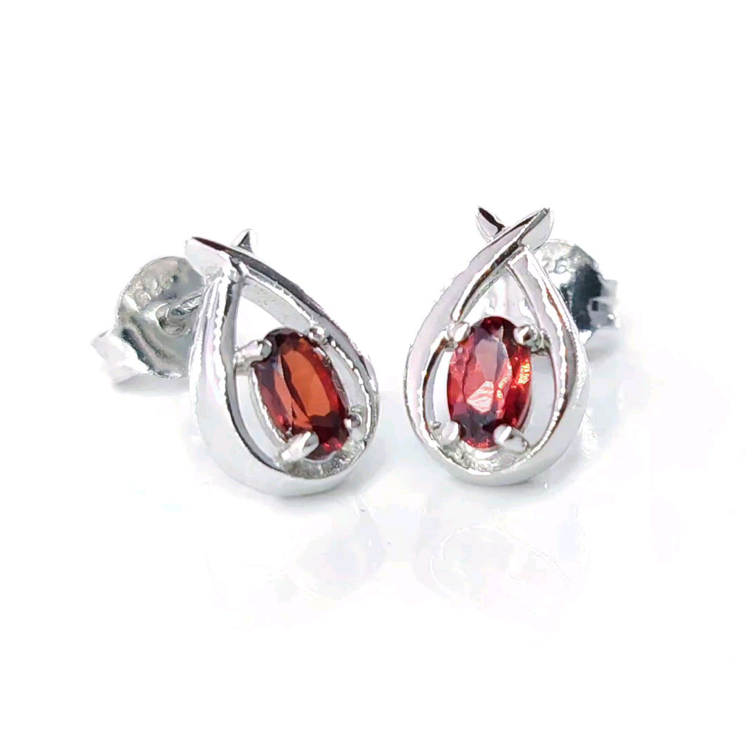 Garnet Earrings 0.5ct Pear Red Twist Studs Silver January Birthstone