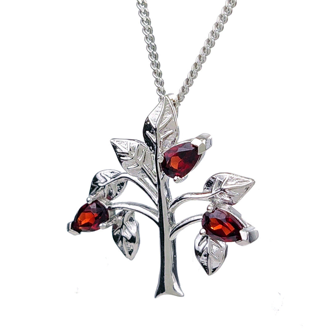 Garnet Necklace 0.75ct Pear Red Tree of Life Pendant Sterling Silver