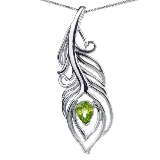 Peridot Necklace 1ct Peacock Green Pendant Silver August Birthstone