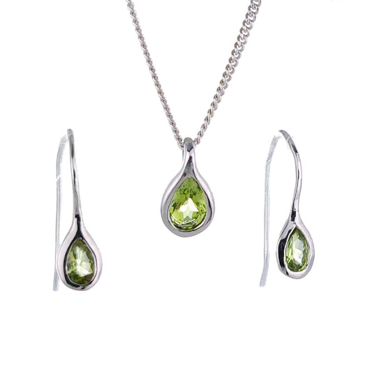 Peridot Necklace Earring Set 1ct Pear Pendant