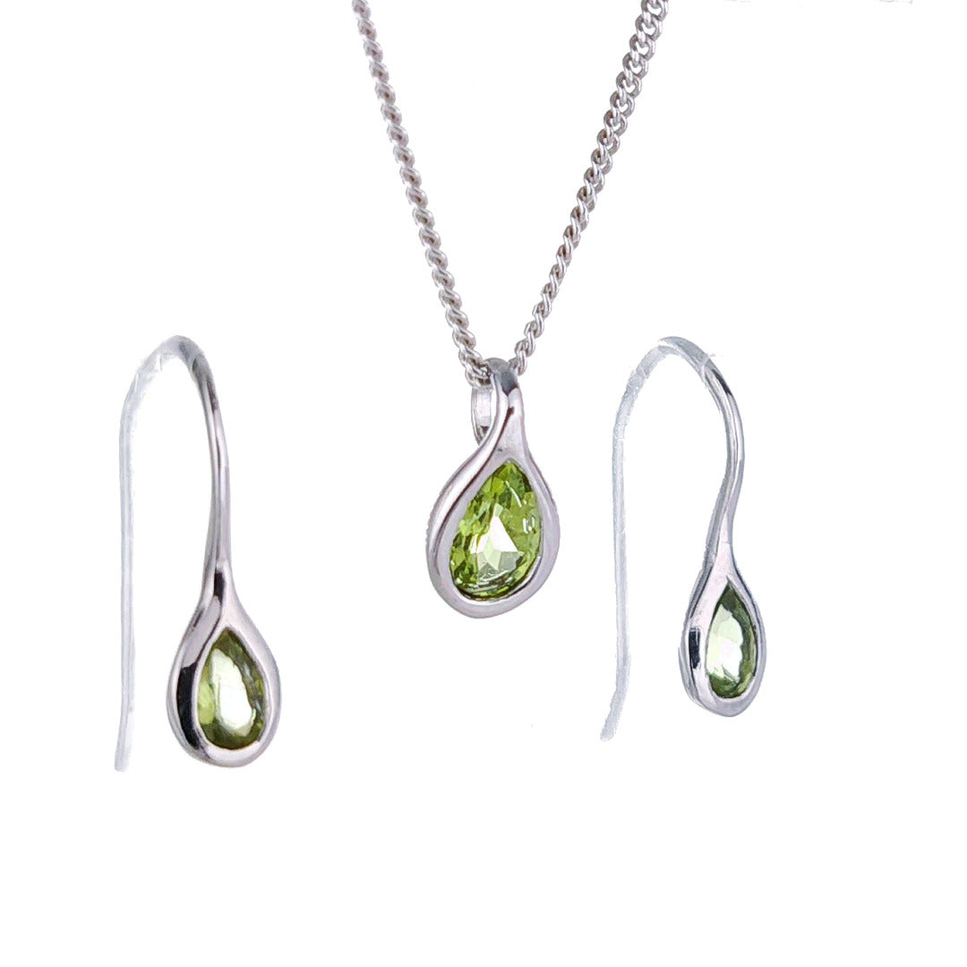 Peridot Necklace Earring Set 1ct Pear Pendant