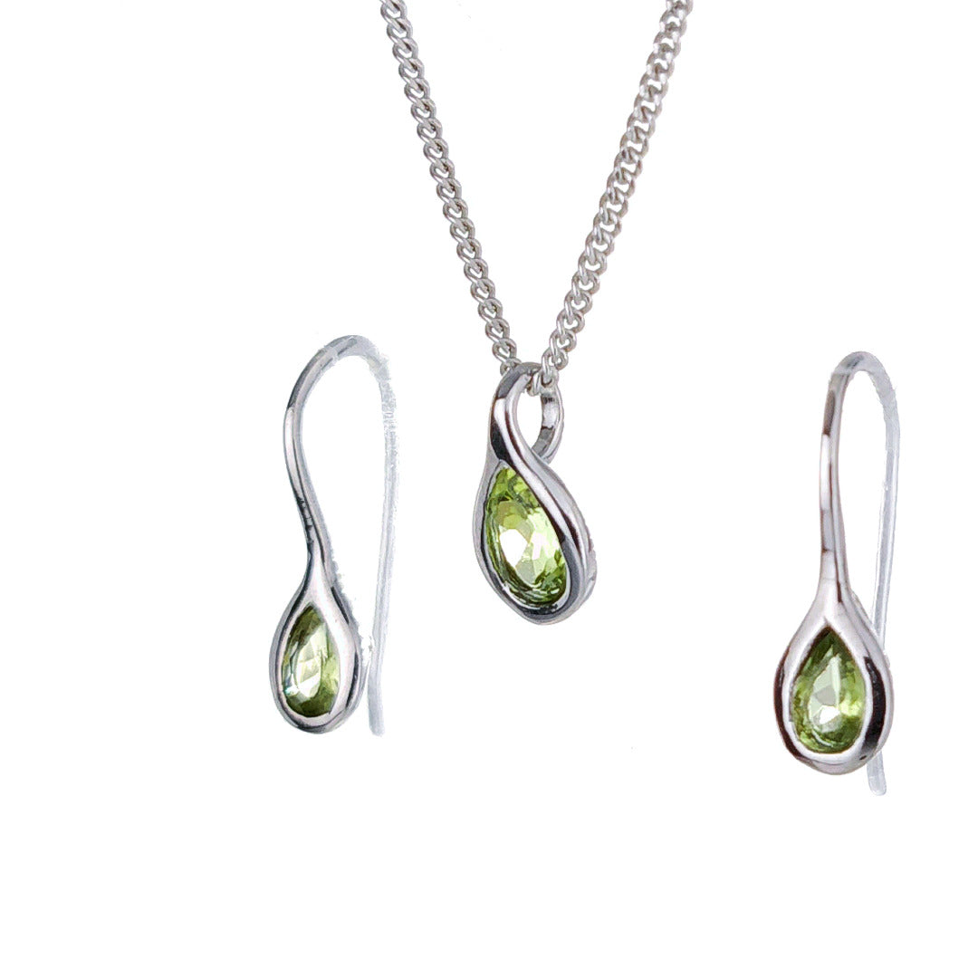 Peridot Necklace Earring Set 1ct Pear Pendant