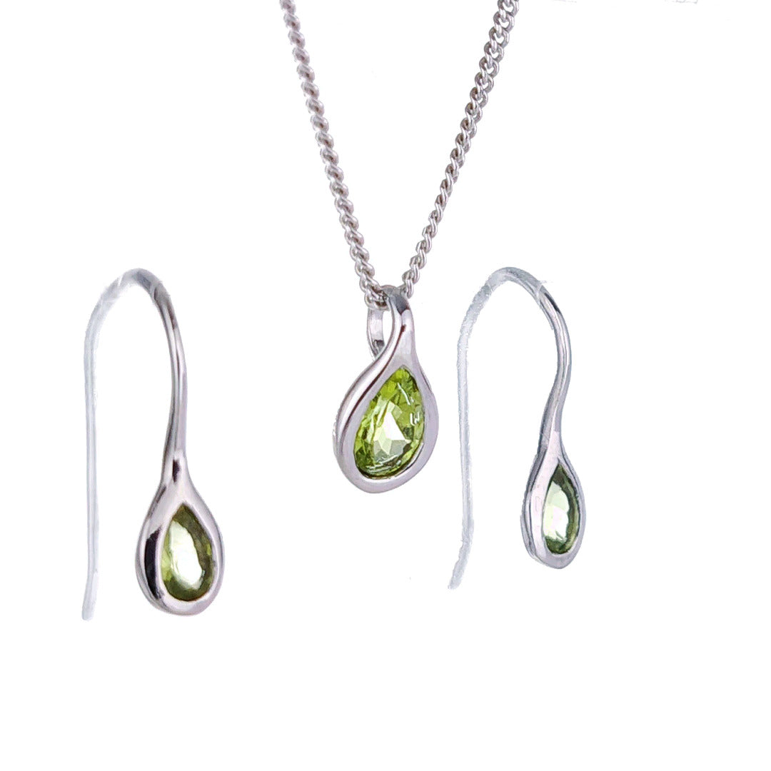 Peridot Necklace Earring Set 1ct Pear Pendant