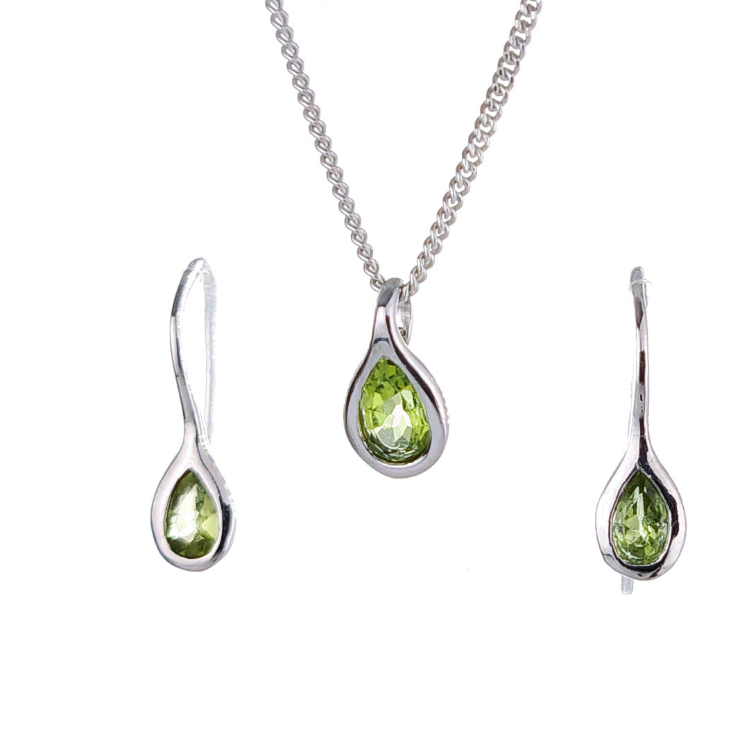 Peridot Necklace Earring Set 1ct Pear Pendant