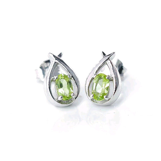 Peridot Earrings 0.5ct Pear Green Twist Studs Silver August Birthstone