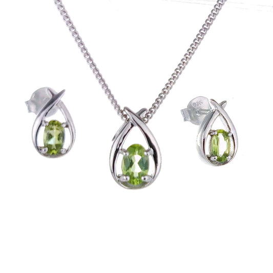 Peridot Necklace Earring Set 1ct Twist