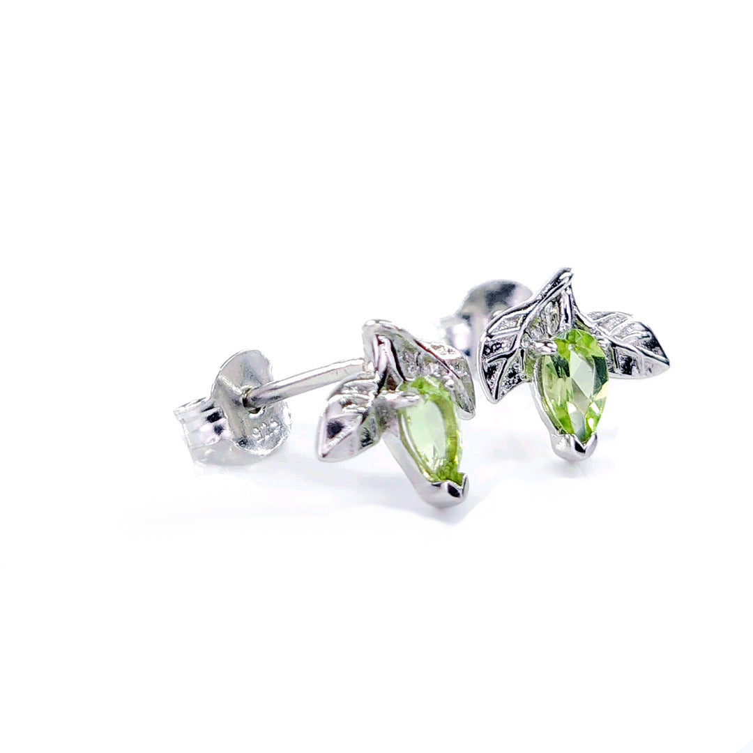 Peridot Earrings 0.5ct Pear Green Tree of Life Studs Silver August Birthstone