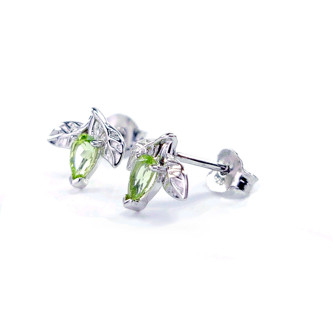 Peridot Earrings 0.5ct Pear Green Tree of Life Studs Silver August Birthstone