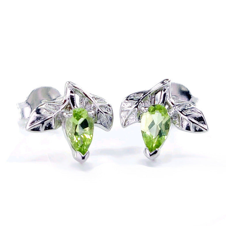 Peridot Earrings 0.5ct Pear Green Tree of Life Studs Silver August Birthstone