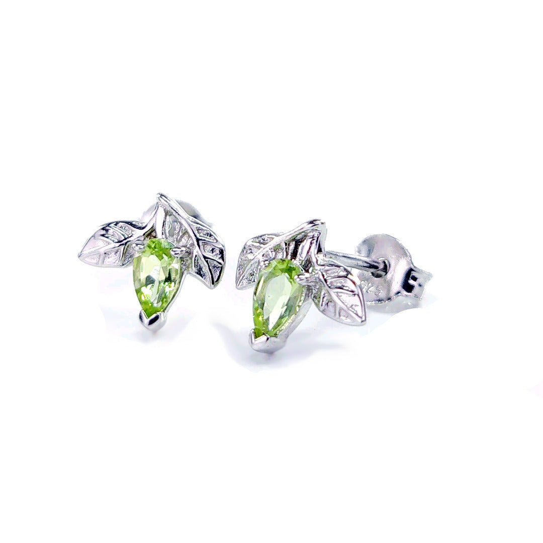 Peridot Earrings 0.5ct Pear Green Tree of Life Studs Silver August Birthstone