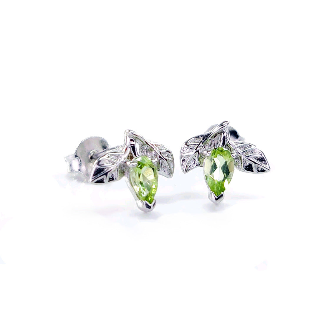 Peridot Earrings 0.5ct Pear Green Tree of Life Studs Silver August Birthstone