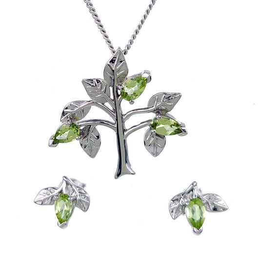 Peridot Necklace Earring Set Tree of Life