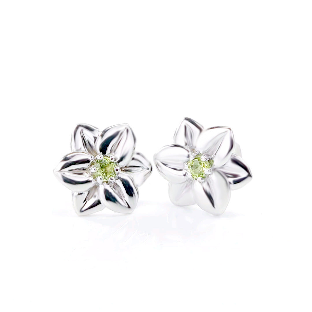 Peridot Flower Earrings 0.14ct Daffodil Green Studs Silver August Birthstone